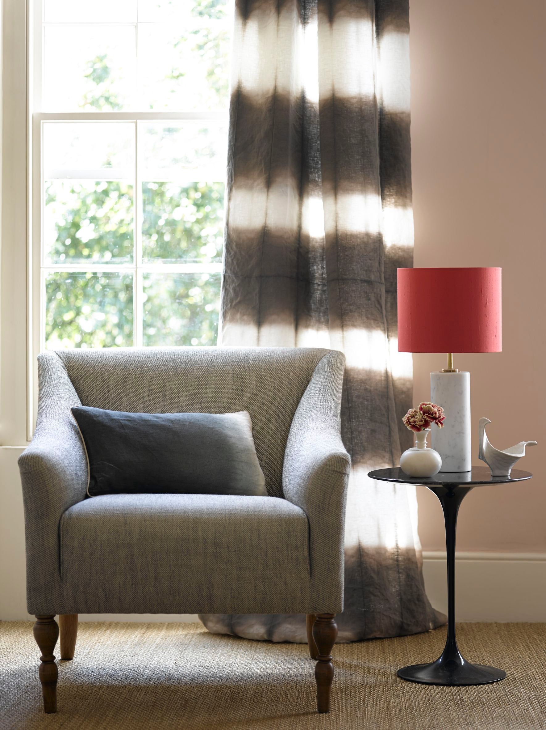 Pooky Herbert Table Lamp in White £170, Drum Shade in Raspberry Silk £54