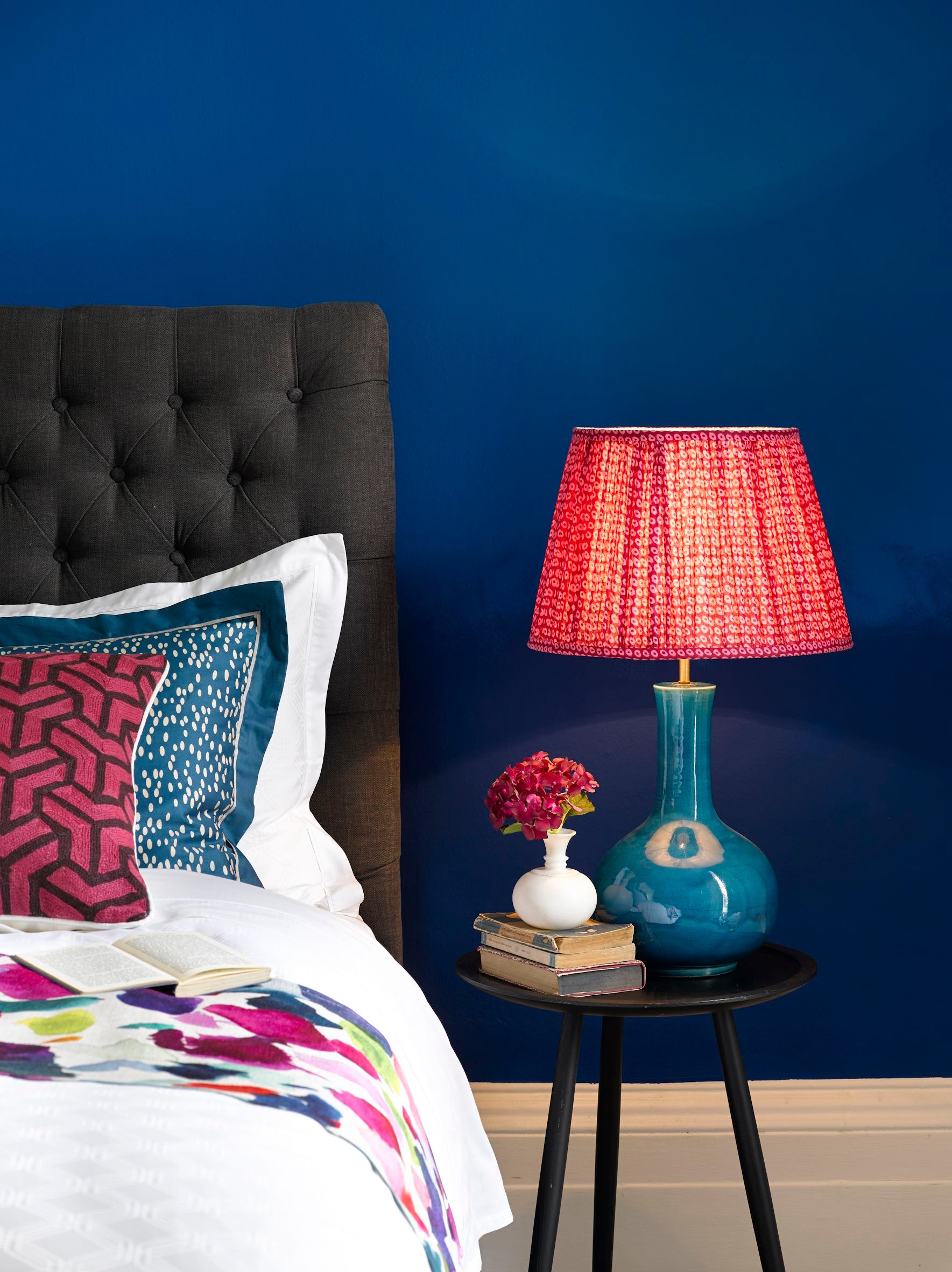 Pooky Nellie Table Lamp in Turqoise £60, Empire Lampshade in Pink Hand Block Printed Cotton £40 (5)